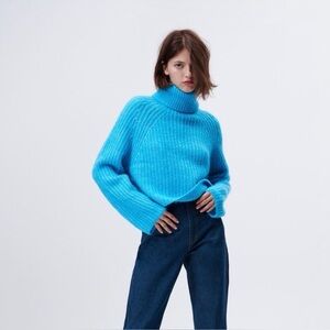 NWOT Zara Turquoise Ribbed Turtleneck Sweater